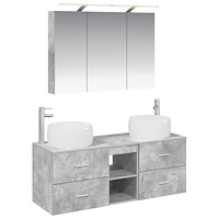 vidaXL Badrumsmöbelset 4 pcs Betonggrå Konstruerat trä och glas