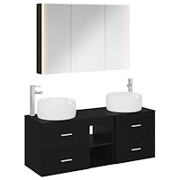 vidaXL Badrumsmöbelset 4 pcs Svart ek Konstruerat trä och glas