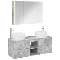 vidaXL Badrumsmöbelset 4 pcs Betonggrå Konstruerat trä och glas