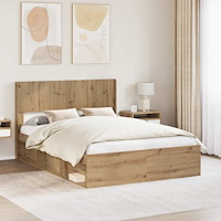 vidaXL Sängram med förvaring och huvudgavel Artisan-ek 135 x 190 cm