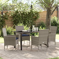 vidaXL Bord- och stolset med kudde 5 pcs Grå PE Rattan