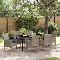 vidaXL Bord- och stolset med kudde 7 pcs Grå PE Rattan