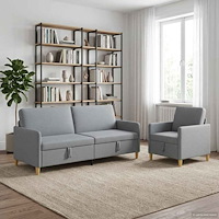 vidaXL Soffgrupp med förvaring 2 pcs Ljusgrå Polyester