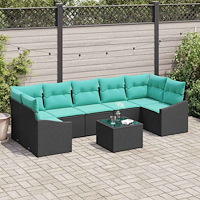 vidaXL Soffset med kudde med kudde 8 pcs Svart och Turkos konstrotting