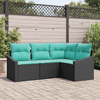 vidaXL Soffset med kudde 4 pcs Svart konstrotting