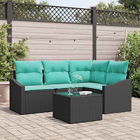 vidaXL Soffset med kudde 5 pcs Svart konstrotting