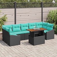 vidaXL Trädgårdsmöbelset med kudde 8 pcs Svart och Teal