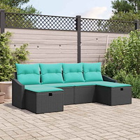 vidaXL Trädgårdsoffset med kudde 6 pcs Svart Poly rattan
