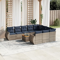vidaXL 11 delar trädgårdssoffgrupp med dynor grå polyrotting