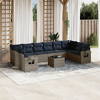 vidaXL 11 delar trädgårdssoffgrupp med dynor grå polyrotting