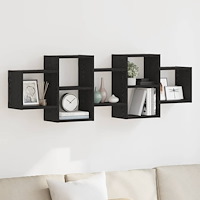 vidaXL Vägghylla svart ek 129x18x42 cm konstruerat trä
