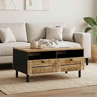 vidaXL Kaffeebord Brun och svart 80 x 54 x 40 cm Massivt mangoträ