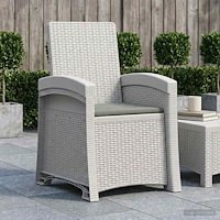 vidaXL Reclining gardenstol i rottinglook Vit och ljusgrå PP