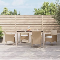 vidaXL Matgrupp för trädgården med dynor 5 delar beige konstrotting