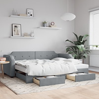 vidaXL Dagbädd utdragbar med lådor ljusgrå 100x190 cm tyg