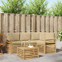 vidaXL Utomhussoffset 5 pcs Vit och Beige 59 x 59 x 37 cm Polyester