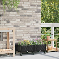 vidaXL Trädgårdsplanterare med hjul Svart 80 x 40 x 29 cm PP