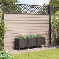 vidaXL Trädgårdsplanterare med hjul Brun 120 x 40 x 44 cm PP