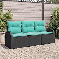 vidaXL Trädgårdsoffset med lagring 3 pcs Svart och turkos Poly rattan