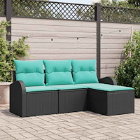 vidaXL Soffset med kudde 4 pcs Svart och turkos konstrotting