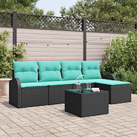 vidaXL Soffset med kudde 6 pcs Svart och turkos konstrotting