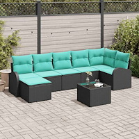 vidaXL Soffset med kudde 8 pcs Svart och turkos konstrotting