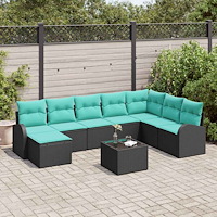 vidaXL Soffset med kudde 9 pcs Svart och turkos konstrotting