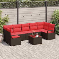 vidaXL Trädgårdsoffset med kudde 8 pcs Beige och Röd konstrotting