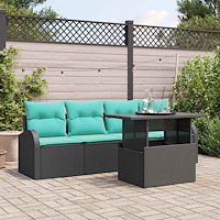 vidaXL Trädgårdsoffset med kudde med kudde 5 pcs Svart Poly Rattan