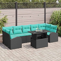 vidaXL Trädgårdsoffset med kudde med lagring 8 pcs Svart Poly Rattan