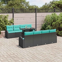 vidaXL Trädgårdsoffset 9 st Svart Poly Rattan