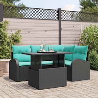 vidaXL Trädgårdsoffset med kudde med lagring 5 pcs Svart Poly rattan