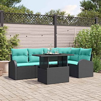 vidaXL Trädgårdsoffset med kudde med lagring 6 pcs Svart Poly rattan