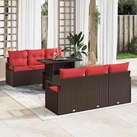 vidaXL Trädgårdsoffset 7 st Brun Poly rattan