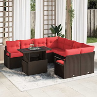 vidaXL Trädgårdsoffset 9 st Brun Poly rattan