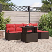 vidaXL Trädgårdsoffset 6 st Brun Poly rattan