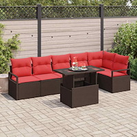 vidaXL Trädgårdsoffset 7 st Brun Poly rattan