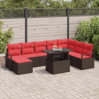 vidaXL Trädgårdsoffset 9 st Brun Poly rattan