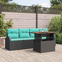 vidaXL Trädgårdsoffset med lagring 5 pcs Svart Poly rattan