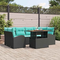 vidaXL Trädgårdsoffset med lagring 7 pcs Svart Poly rattan