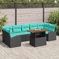 vidaXL Trädgårdsoffset med lagring 8 pcs Svart Poly rattan