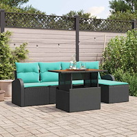 vidaXL Trädgårdsoffset med lagring 6 pcs Svart Poly rattan