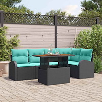 vidaXL Trädgårdsoffset med lagring 6 pcs Svart Poly rattan
