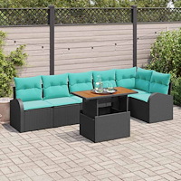 vidaXL Trädgårdsoffset med lagring 7 pcs Svart Poly rattan