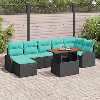 vidaXL Trädgårdsoffset 8 pcs Svart Poly rattan