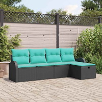 vidaXL Trädgårdsoffset med kudde med lagring 5 pcs Svart Poly rattan
