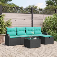 vidaXL Trädgårdsoffset med kudde med lagring 6 pcs Svart Poly rattan