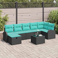 vidaXL Trädgårdsoffset med kudde med lagring 8 pcs Svart Poly rattan
