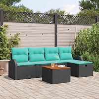 vidaXL Trädgårdsoffset med kudde med lagring 6 pcs Svart Poly rattan