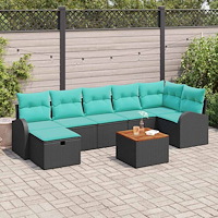 vidaXL Trädgårdsoffset med kudde med lagring 8 pcs Svart Poly rattan